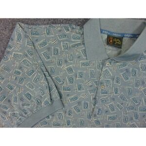 Bobby Jones Shirt Mens Large Green Golf Polo All Over Leaf Print Made in Italy